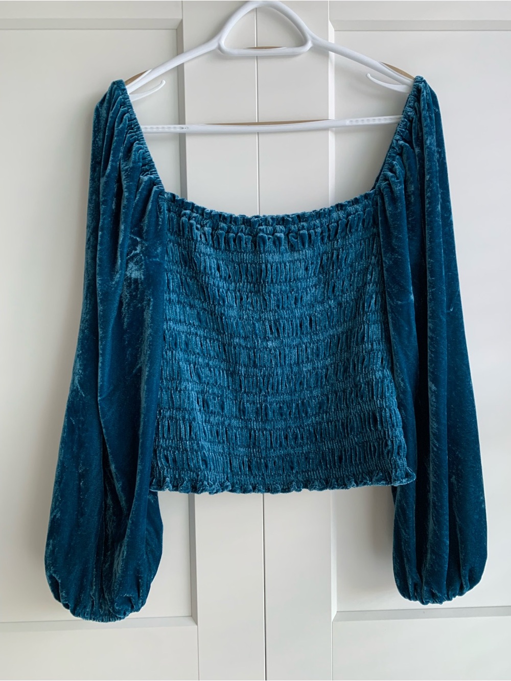 Anthropologie Smocked Puff Sleeve Square Neck Velvet Top Size L - Picture 5 of 12
